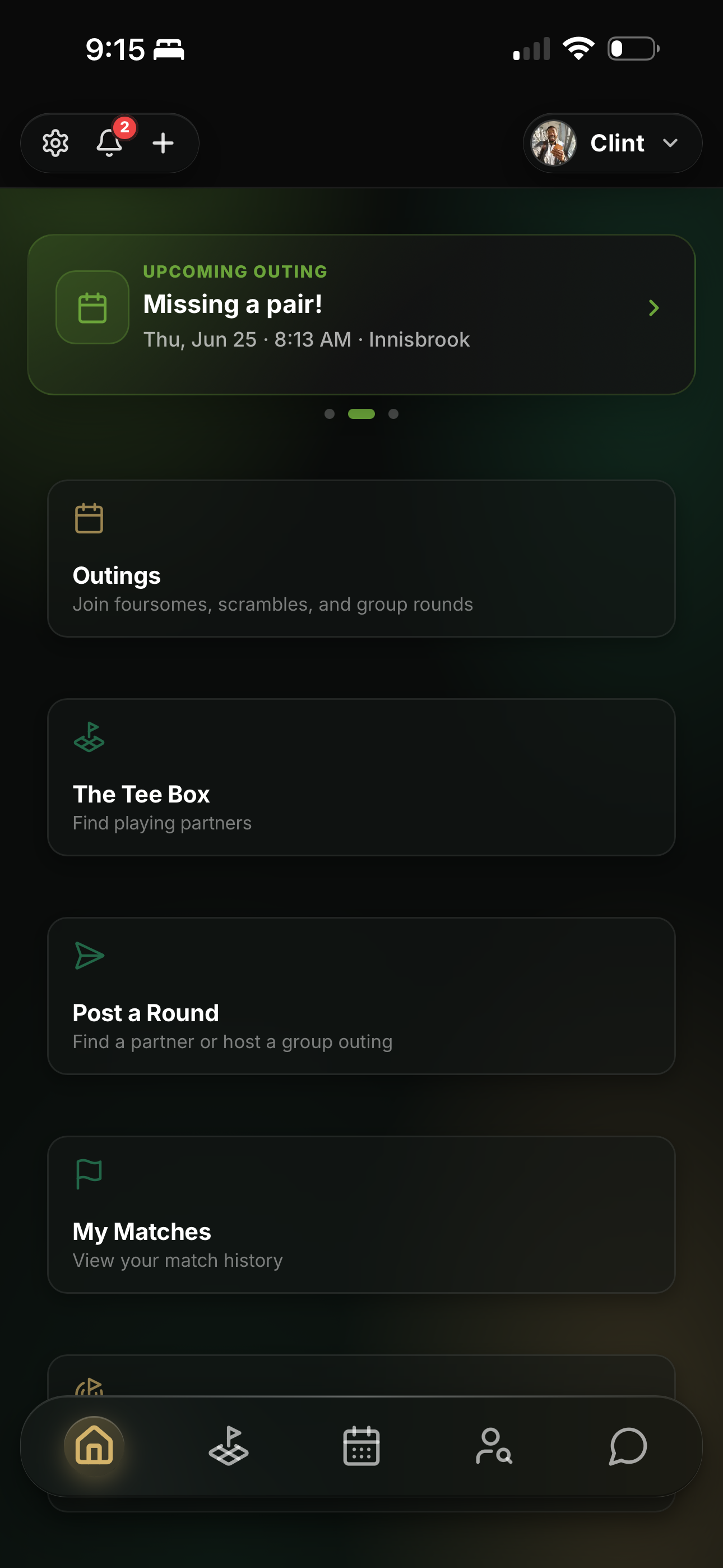 GolfPal dashboard